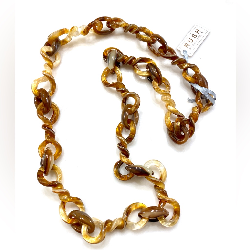 Rush Brown Marbled Link Necklace With Cream Accents